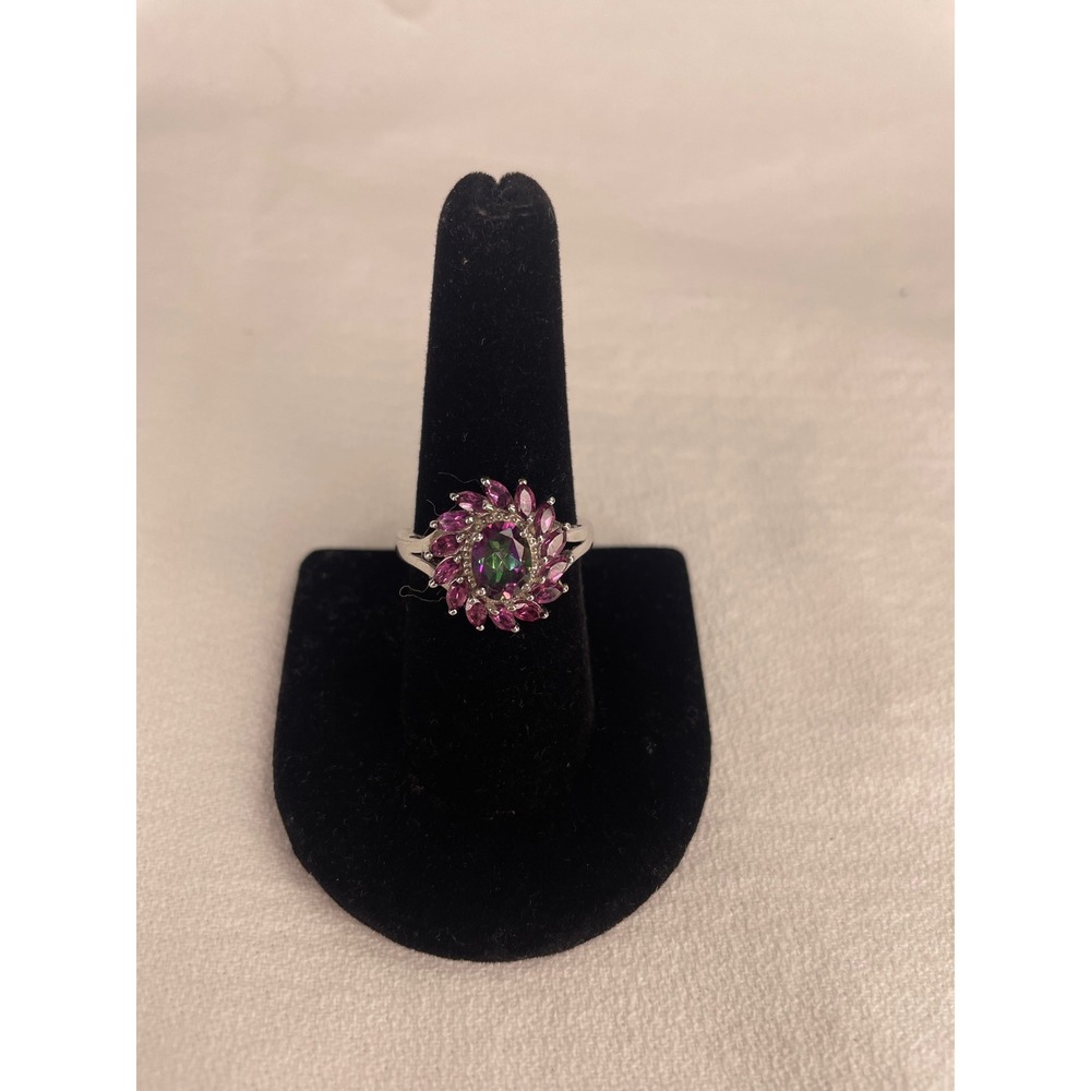 Mystic Topaz Pink Marquise Floral Cocktail Ring Silver 925 Size 8 Statement